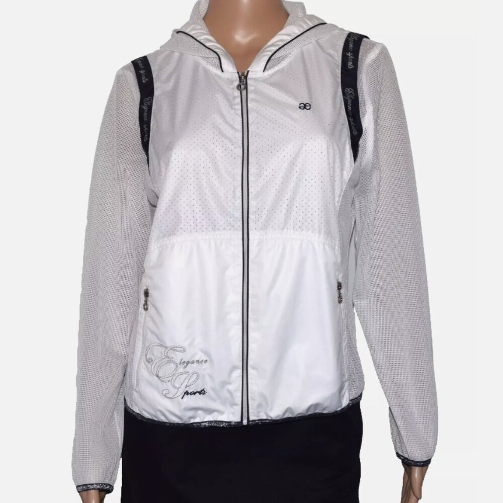 ELEGANCE SPORTS Paris White Mesh Hooded Full Zip Lightweight Jacket Size S